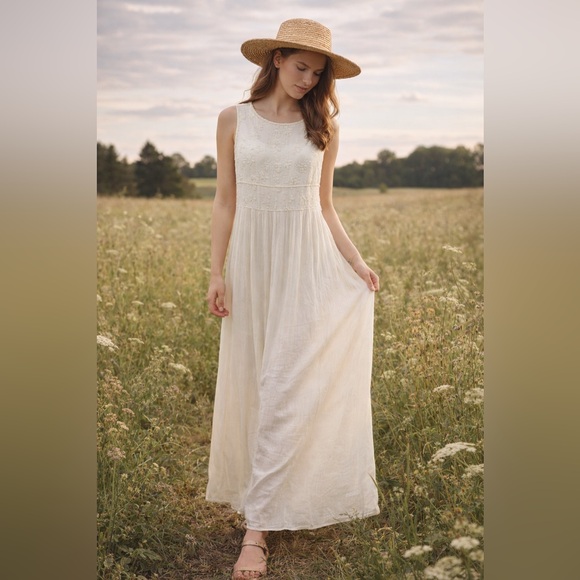 April Cornell Dresses & Skirts - Vintage April Cornell Ivory Embroidered Maxi Dress Boho Prairie Cottagecore M